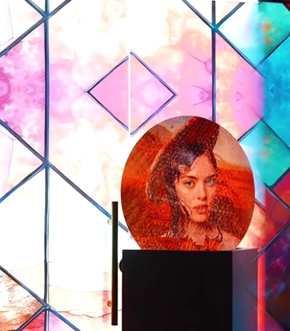 Printed portrait installation inside the ArtTech showroom